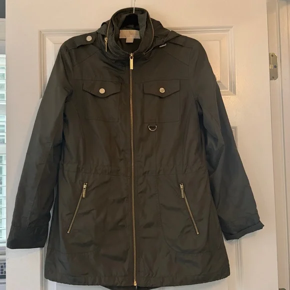 Michael Kors Olive Utility Jacket with Animal Print Lining - Picture 5 of 5